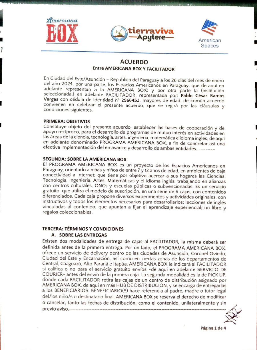 Vista previa del acuerdo Americana Box y Tierra Viva Apytere